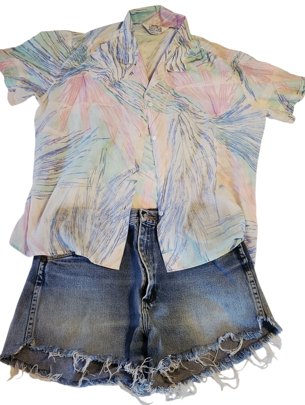 Vintage 70's Cape Cod Matchmate pastel brushstroke-style Print Shirt Size M/L